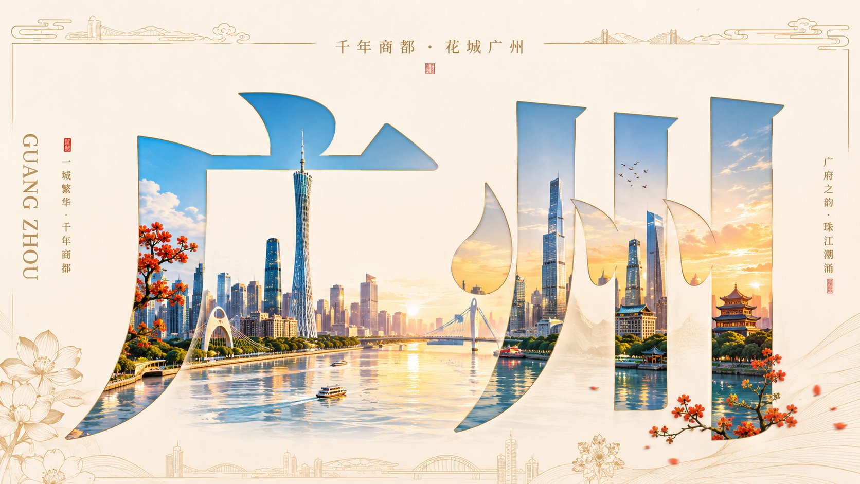 敦煌中文字体遮罩城市景观海报 / Dunhuang City Poster Chinese Character Mask Landscape，角色设计，海报、插画、角色，案例输出图 2