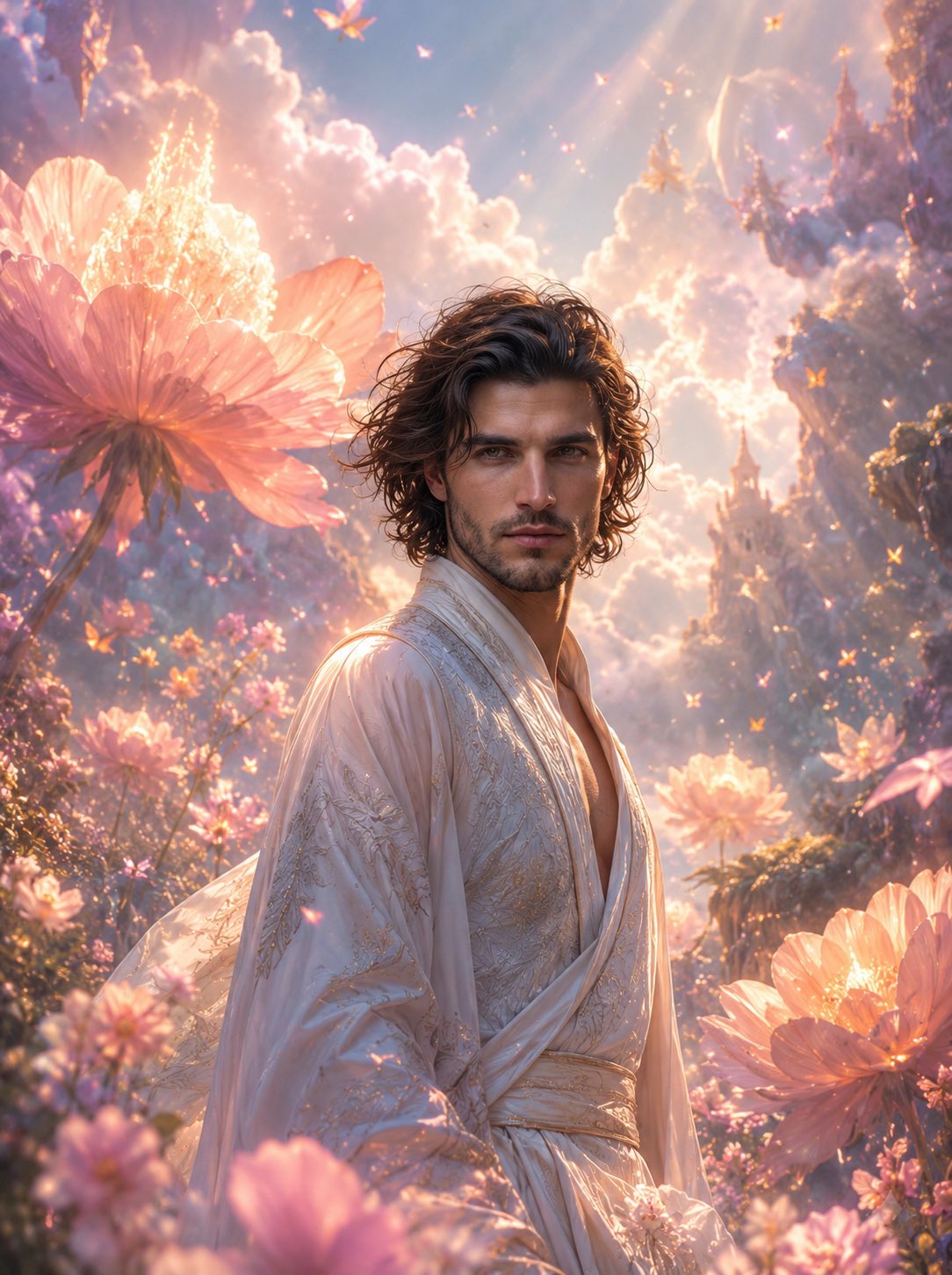 梦幻唯美发光巨花与飘逸少年 / Dreamlike Fantasy Glowing Flowers Ethereal Boy，人像与摄影，人像、电影感、人像与摄影，案例输出图 2