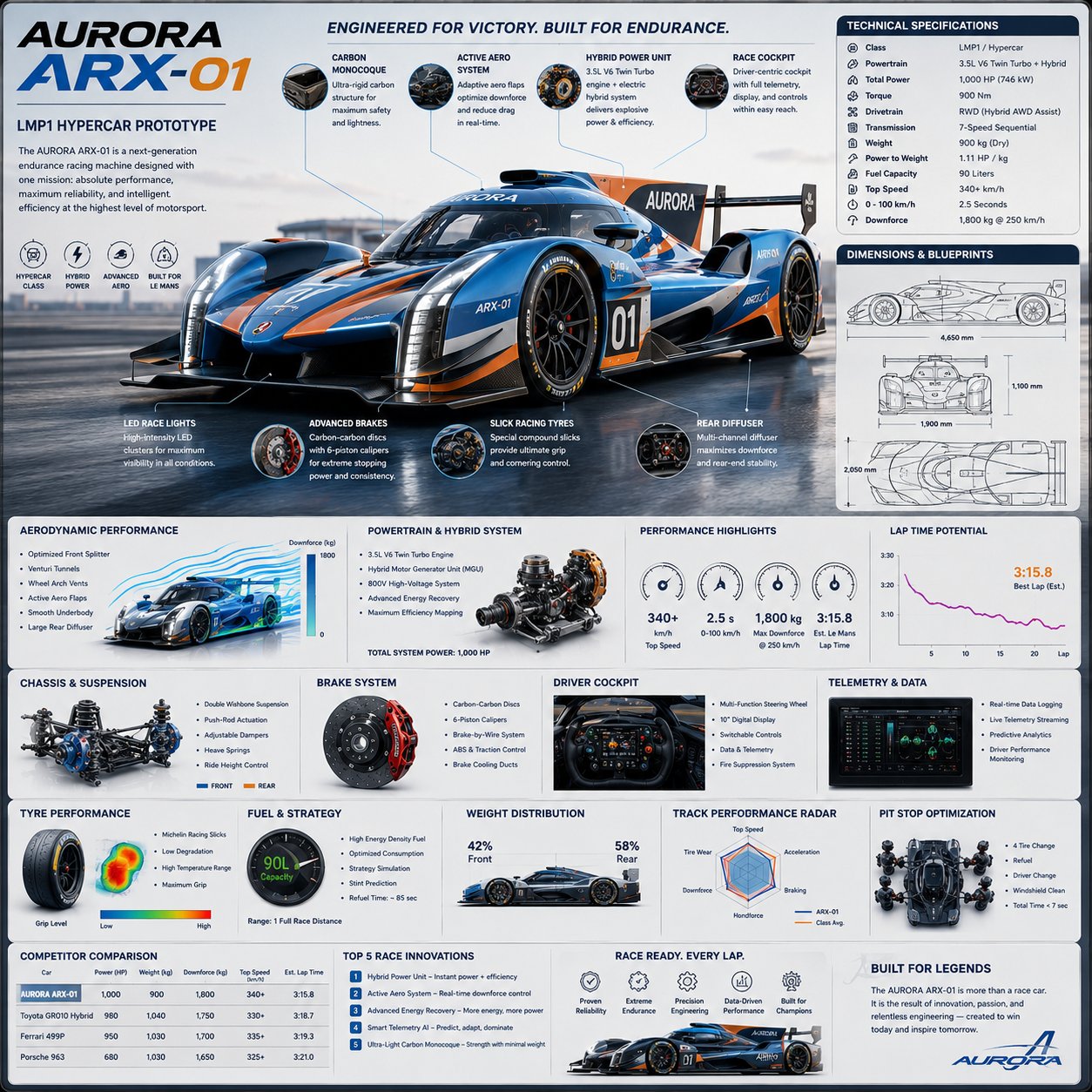 赛车工程技术手册信息图设计 / Motorsport Engineering Infographic Prompt，模型对比与社区，霓虹、电影感、时尚，案例输出图 2