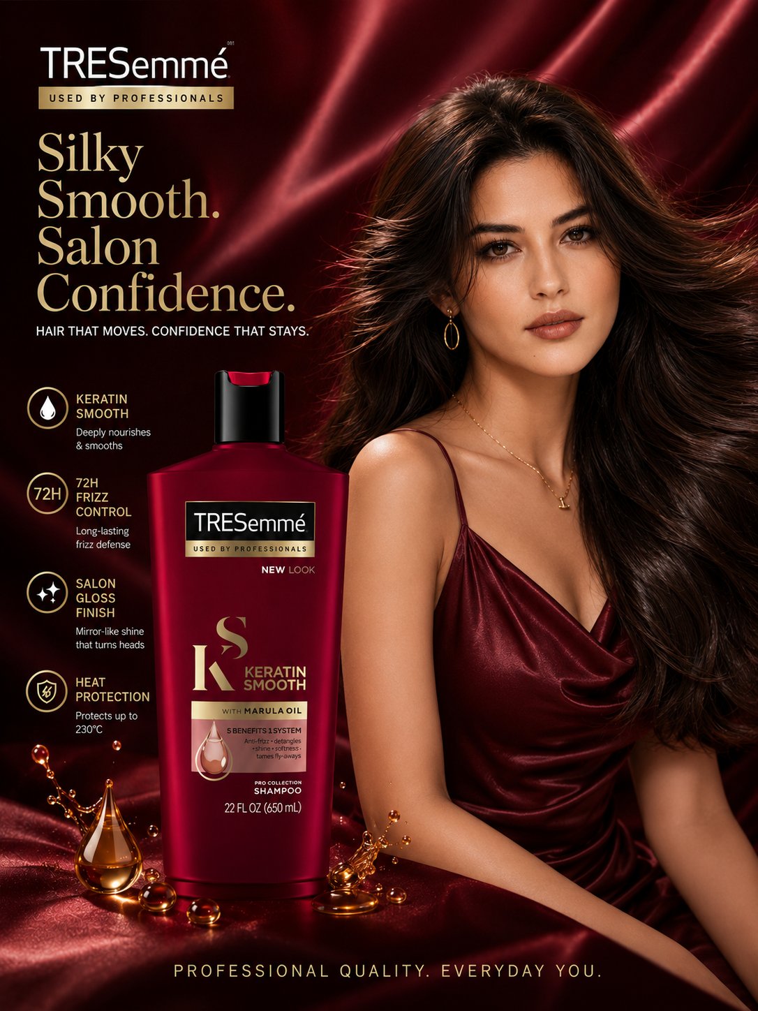 奢华角蛋白洗发水广告海报设计 / Luxury Premium Shampoo Advertisement Poster，人像与摄影，人像、电影感、时尚，案例输出图 1