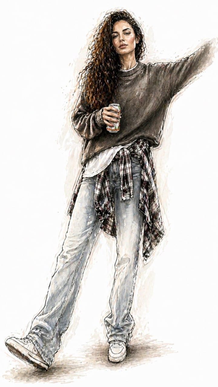 照片转秀场风水彩时尚插画 / Photo To Watercolor Fashion Runway Sketch,人像与摄影,人像、时尚、插画,案例输出图 1