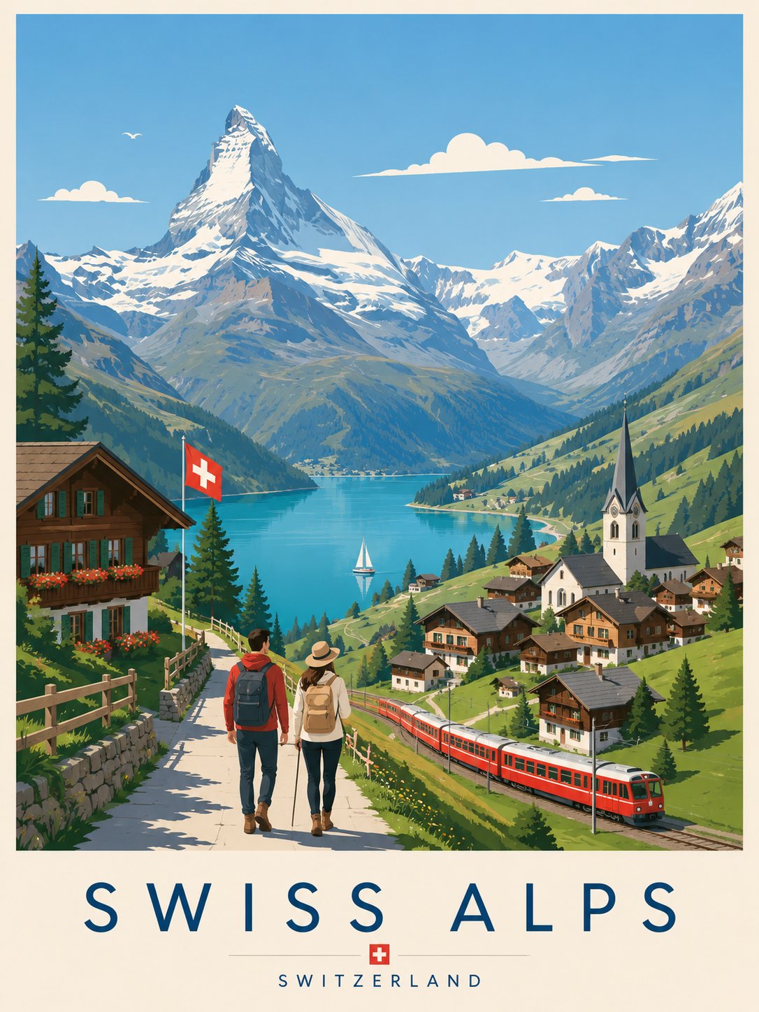 圣托里尼极简主义矢量旅行插画海报 / Santorini Minimalist Vector Travel Poster Illustration，人像与摄影，人像、时尚、海报，案例输出图 2