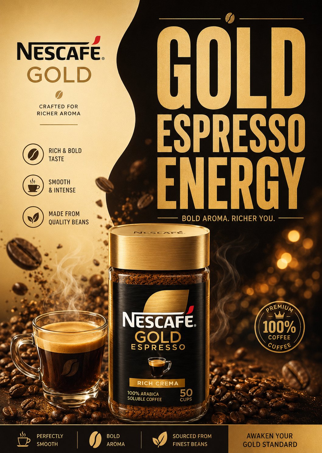 极简欧洲风格咖啡商业海报设计 / Premium Minimalist European Coffee Poster Design,UI 与社交媒体截图,电影感、时尚、海报,案例输出图 1
