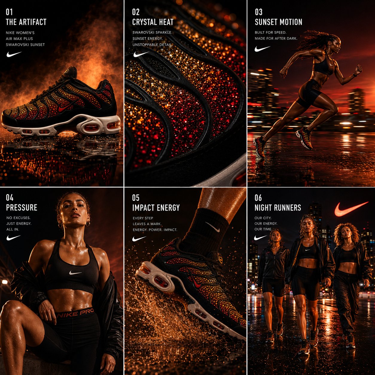 耐克Air Max Plus施华洛世奇落日大片 / Nike Women Air Max Plus Swarovski Sunset Campaign,人像与摄影,霓虹、人像、电影感,案例输出图 1