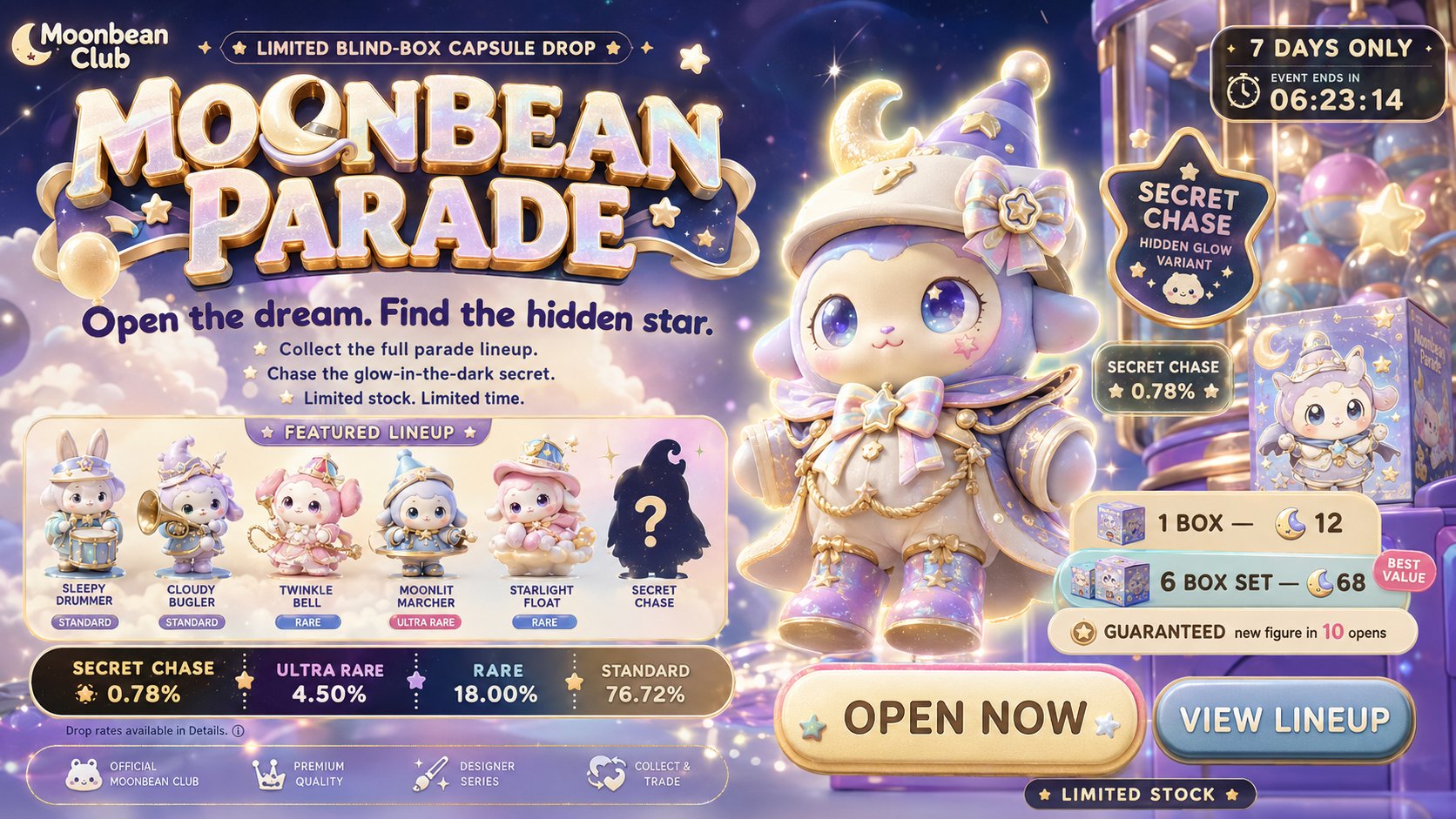抽卡盲盒系统广告视觉生成指令 / Lootbox Capsule Drop Ad Generator，UI 与社交媒体截图，电影感、海报、UI，案例输出图 2