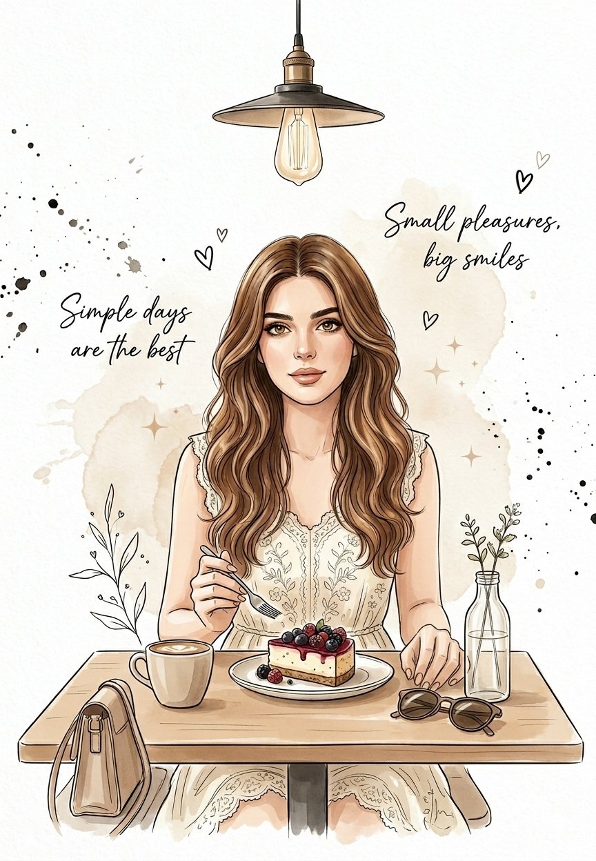 咖啡馆里的治愈系水彩时尚插画 / Minimalist Watercolor Cafe Woman Illustration,人像与摄影,人像、时尚、插画,案例输出图 1