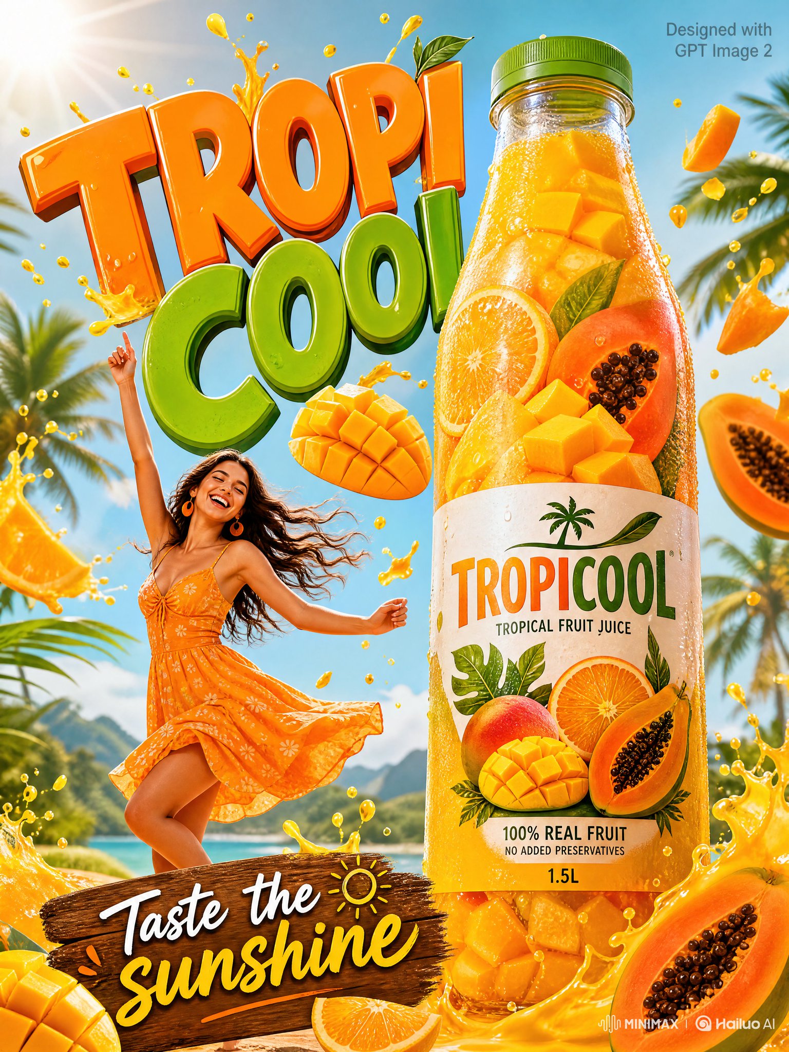活力热带果汁广告海报摄影 / Vibrant Tropical Juice Advertisement Poster，人像与摄影，人像、海报、插画，案例输出图 1