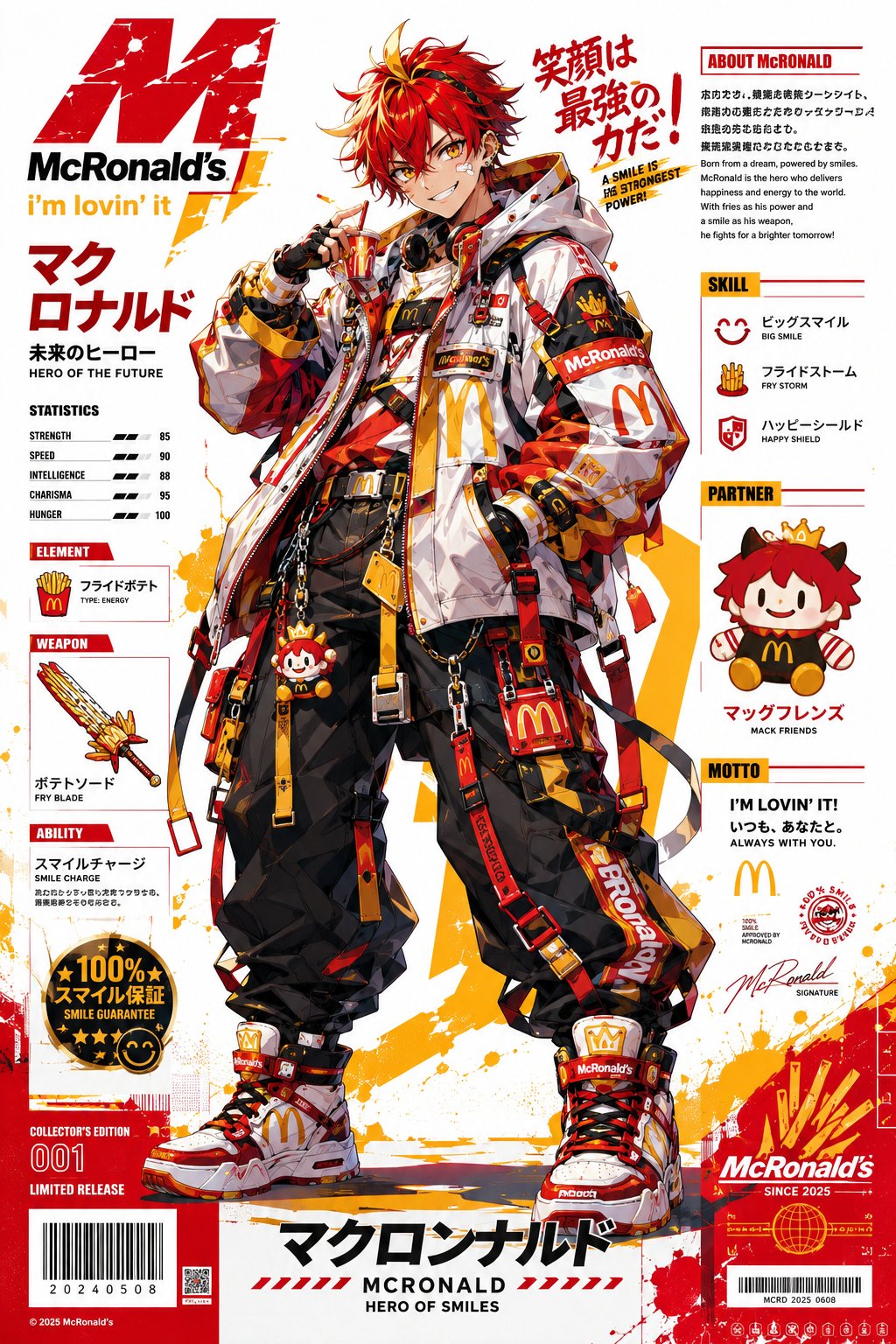 赛博潮流机能风快餐品牌吉祥物海报 / Cyber Streetwear Anime Mascot Poster，角色设计，电影感、时尚、海报，案例输出图 2
