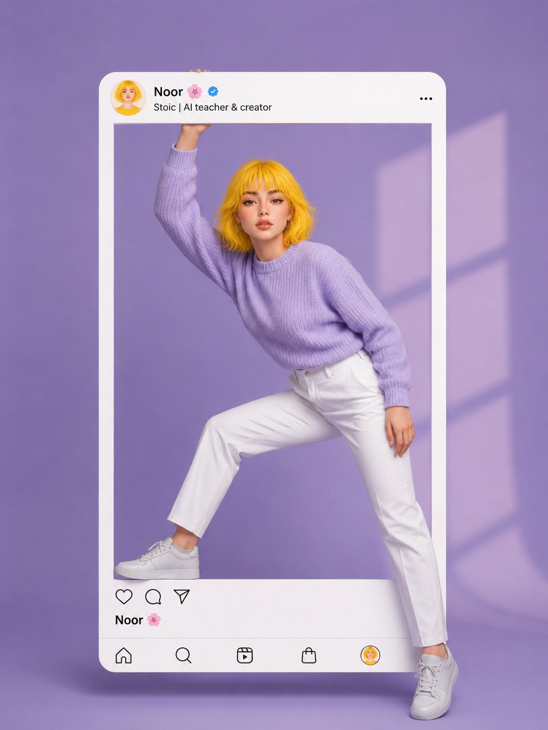 破框而出的动漫少女社交媒体海报 / 3d Instagram Mockup Anime Girl Lavender Aesthetic,UI 与社交媒体截图,电影感、时尚、海报,案例输出图 1