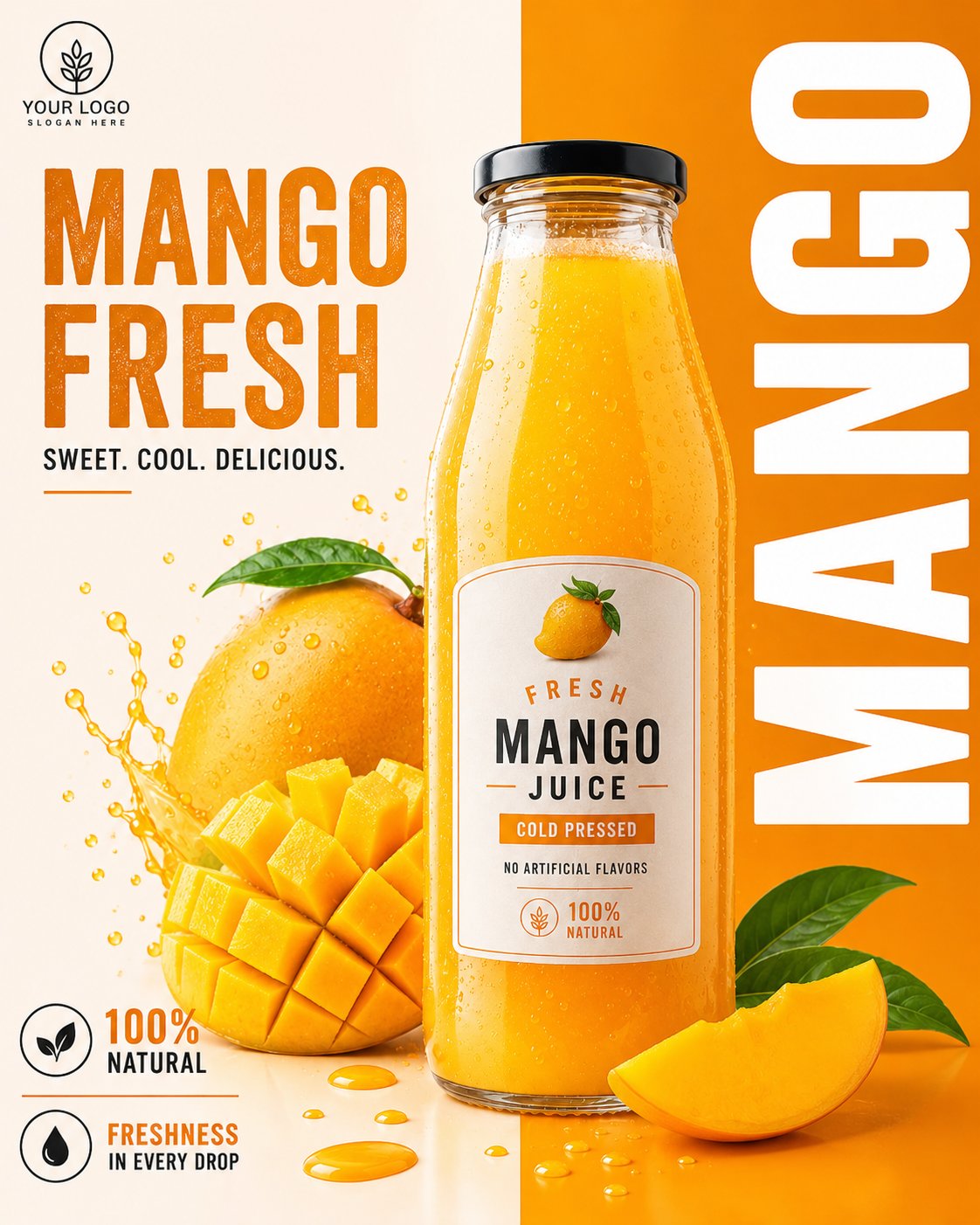 极简奢华芒果汁饮品商业摄影 / Premium Mango Juice Commercial Poster Prompt,人像与摄影,人像、电影感、海报,案例输出图 1