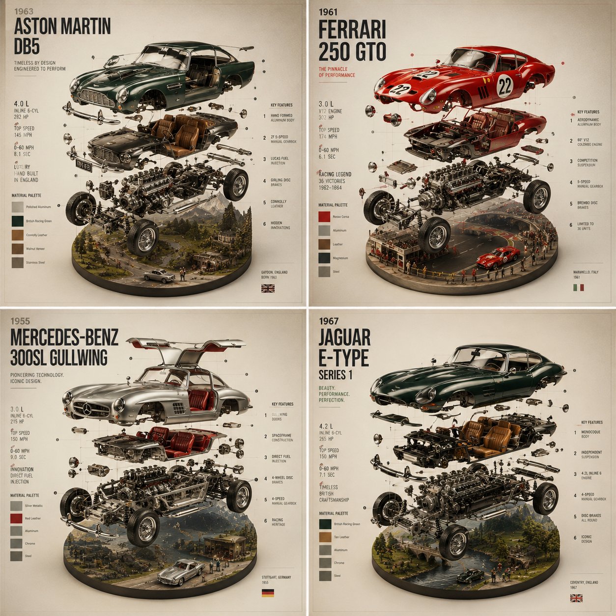 豪华汽车微缩世界机械爆炸图海报 / Luxury Car Exploded View Poster Dna,人像与摄影,人像、海报、极简,案例输出图 1