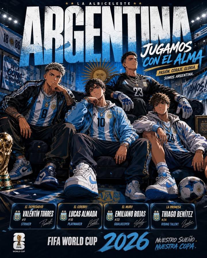 2026世界杯动漫风街头潮流足球海报 / Fifa World Cup 2026 Anime Sports Poster，角色设计，电影感、时尚、海报，案例输出图 2