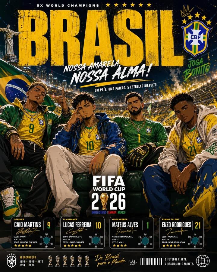 2026世界杯动漫风街头潮流足球海报 / Fifa World Cup 2026 Anime Sports Poster，角色设计，电影感、时尚、海报，案例输出图 1