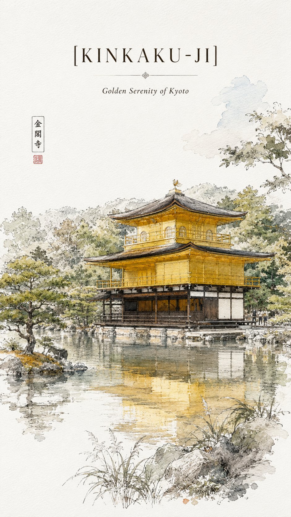 金阁寺极简旅行速写海报 / Kinkaku Ji Minimalist Travel Sketch Poster，海报与插画，时尚、海报、插画，案例输出图 2