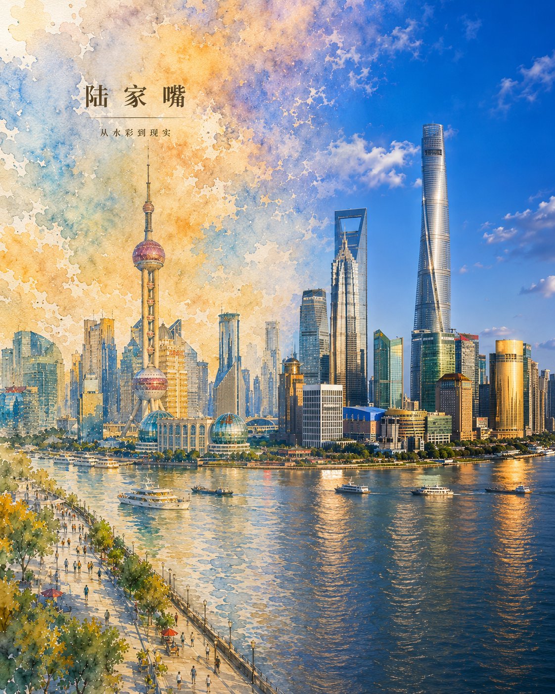 虚实交融城市印象艺术海报 / City Impression Watercolor To Reality Poster,人像与摄影,人像、海报、城市视觉,案例输出图 1