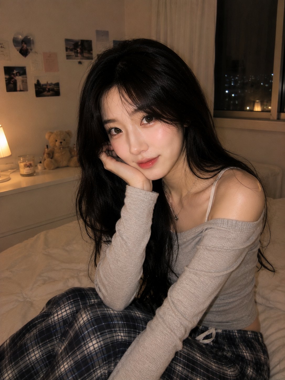 韩系温馨卧室少女粉色卫衣人像 / Ultra Realistic Korean Woman Cozy Bedroom Pink Hoodie，人像与摄影，人像、电影感、城市视觉，案例输出图 2