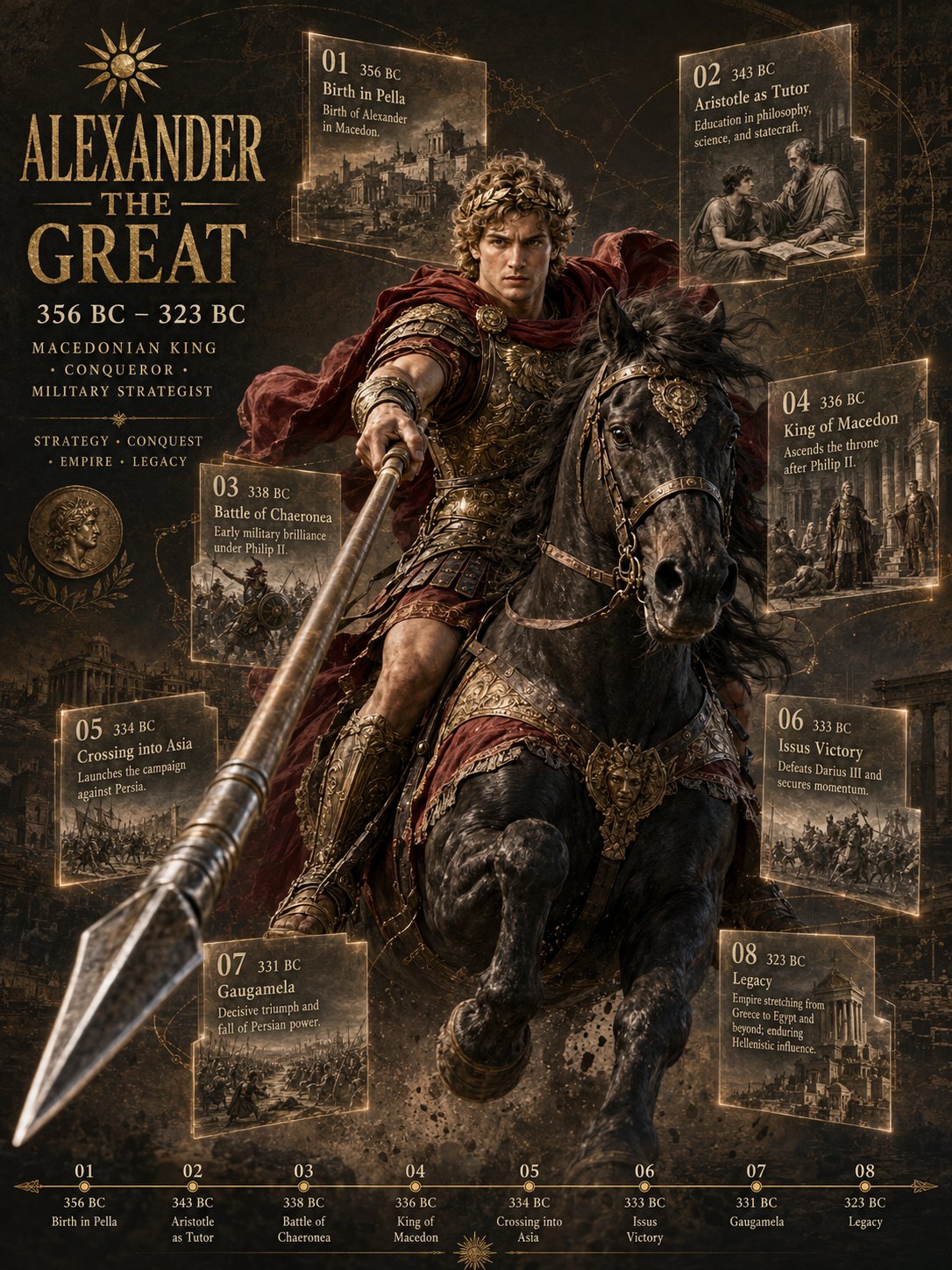 史诗级历史人物骑马传记海报提示词 / Epic Historical Biography Mounted Figure Poster，UI 与社交媒体截图，人像、电影感、海报，案例输出图 2