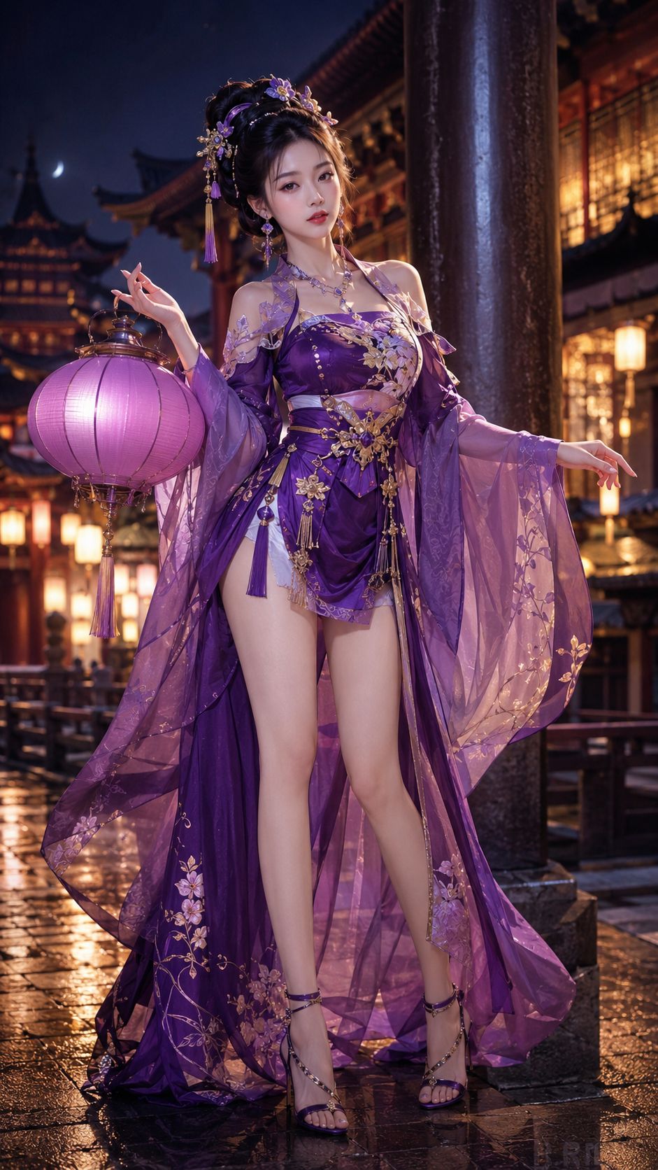 18岁网红美女侧开衩唐风华丽汉服 / Sexy Tang Style Hanfu Influencer Night，海报与插画，海报、插画、竖版，案例输出图 2