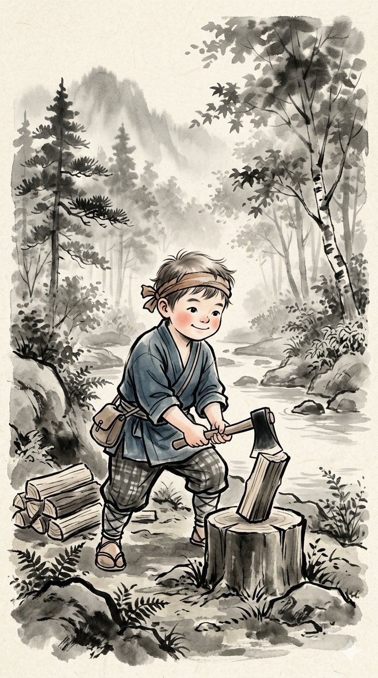 日式水墨手绘森林童趣插画 / Japanese Ink Wash Forest Children Illustration,海报与插画,海报、插画、水彩,案例输出图 1