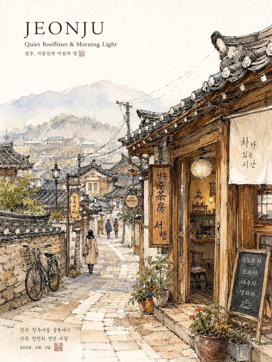 治愈系韩国街景水彩旅行手帐插画 / Dreamy Watercolor Korean City Street Travel Illustration，人像与摄影，人像、电影感、时尚，案例输出图 2