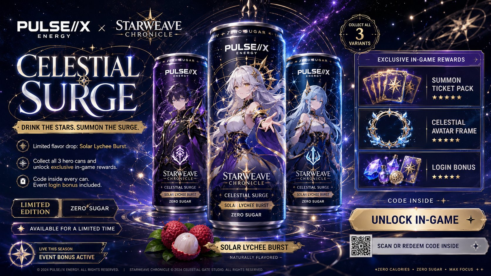 能量饮料与游戏跨界联动广告大片 / Energy Drink Game Crossover Ad Prompt，角色设计，霓虹、海报、截图，案例输出图 2