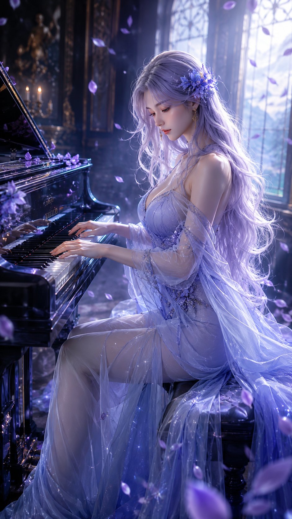 东方幻想女性钢琴弹奏梦幻CG / Oriental Fantasy Woman Piano 3d Cg，角色设计，电影感、海报、角色，案例输出图 1