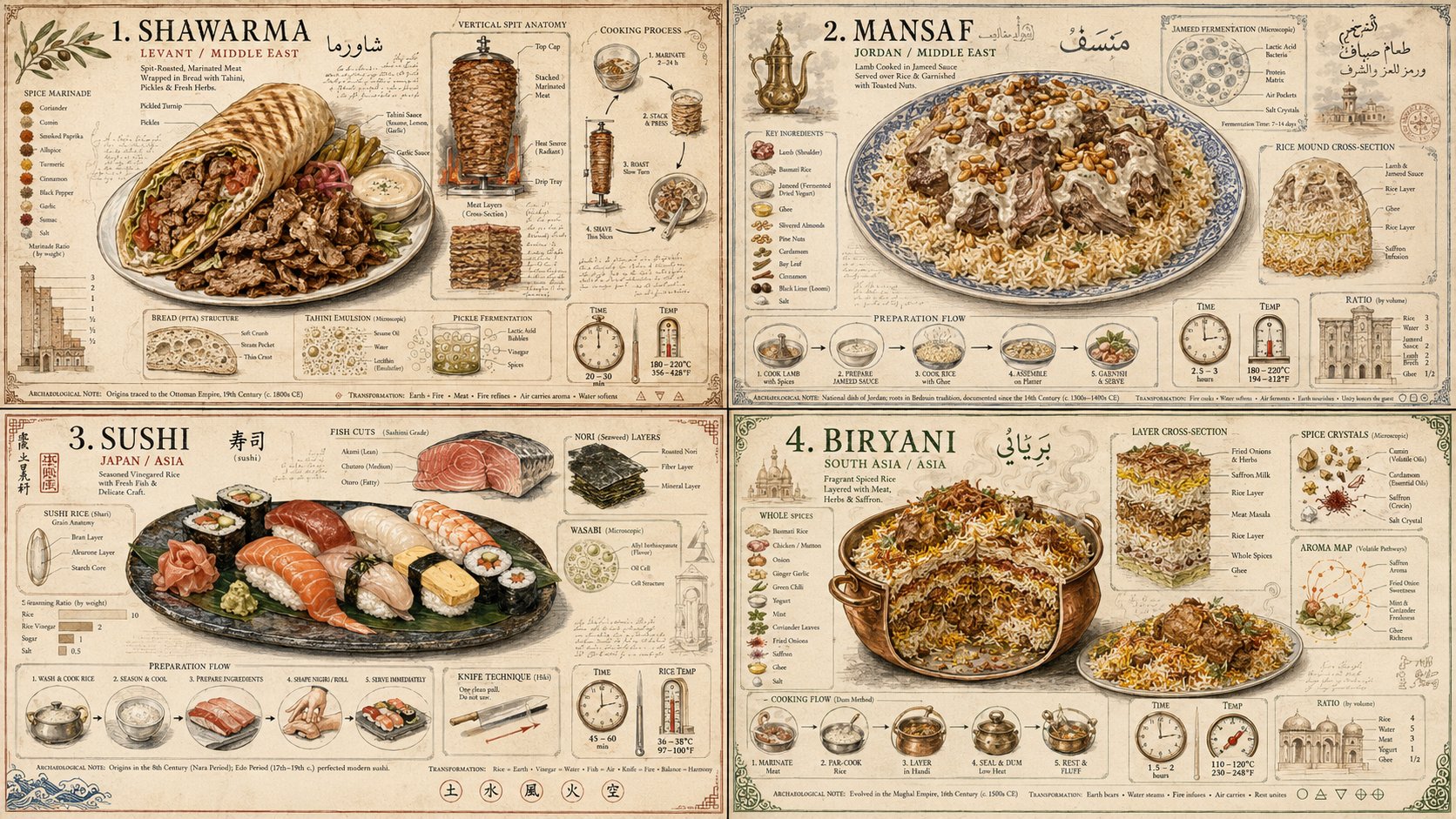 2x2全球美食烹饪技术百科图鉴 / World Cuisine Technical Cooking Grid 2x2，人像与摄影，人像、排版、信息图，案例输出图 2