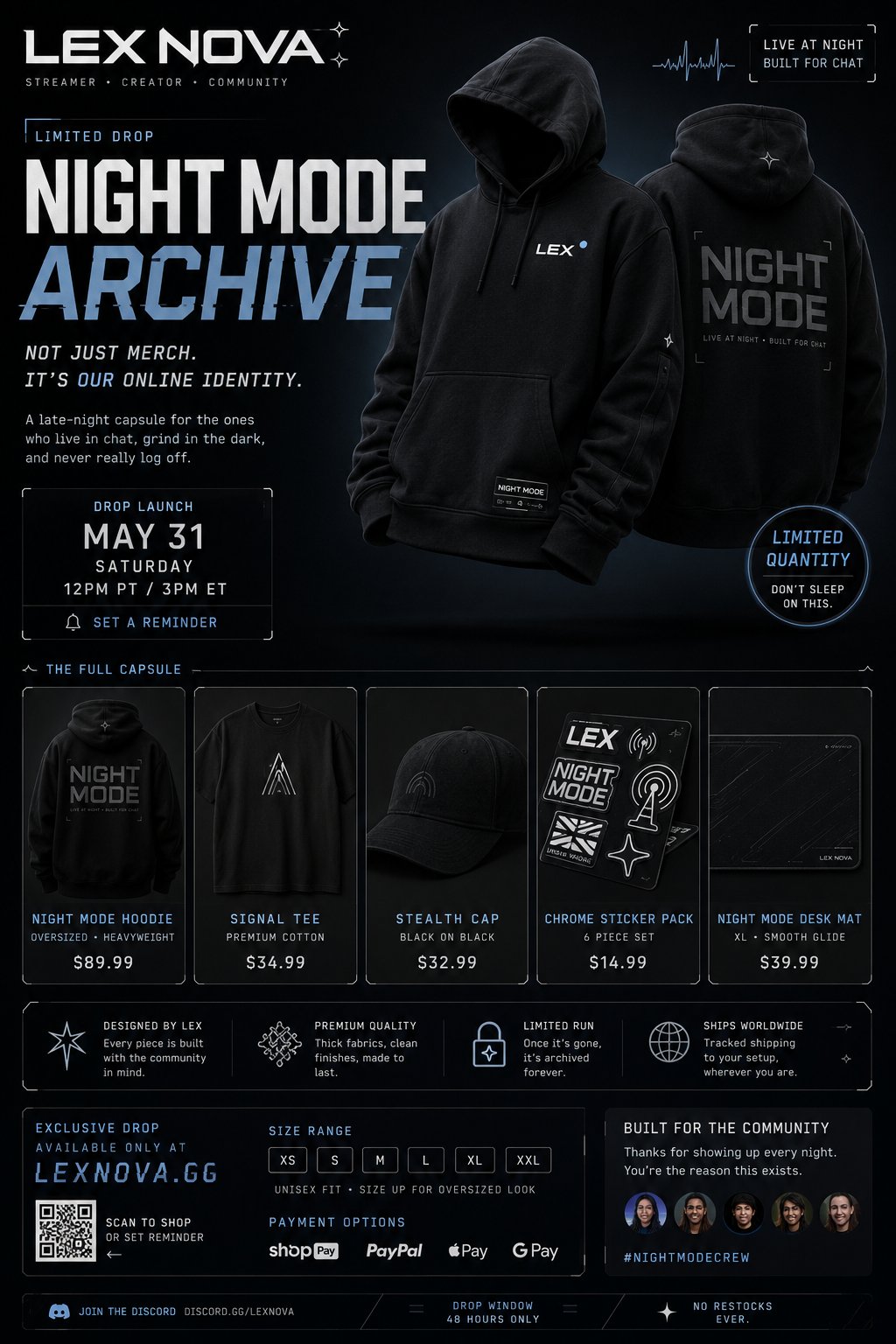 创作者限量周边发布海报生成器 / Creator Merch Drop Poster Generator，模型对比与社区，时尚、海报、UI，案例输出图 1