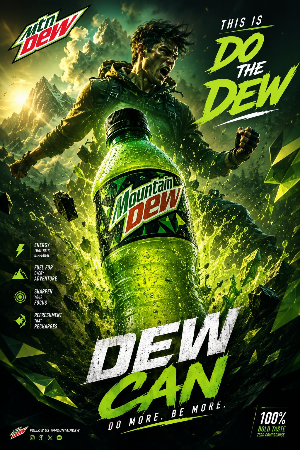 激浪饮料黄金分割构图奢华海报设计 / Mountain Dew Luxury Fibonacci Poster Design，角色设计，海报、角色、角色设计，案例输出图 1