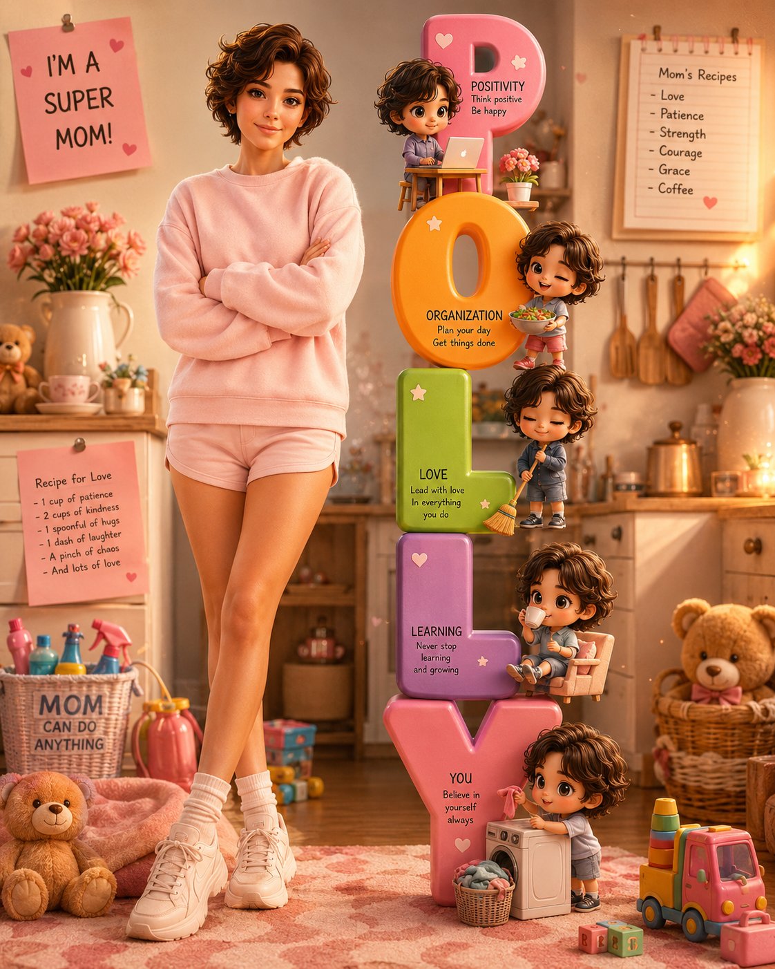 母亲节波莉人像与趣味3D场景 / Mothers Day Polly Portrait 3d Chibi Scene,角色设计,人像、电影感、角色,案例输出图 1