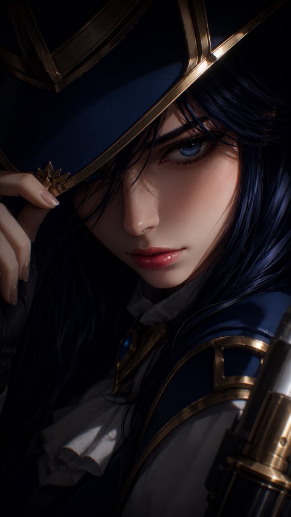 暗黑电影感皮城女警高质感角色海报 / Lol Caitlyn Dark Cinematic Anime Poster，角色设计，人像、电影感、海报，案例输出图 2