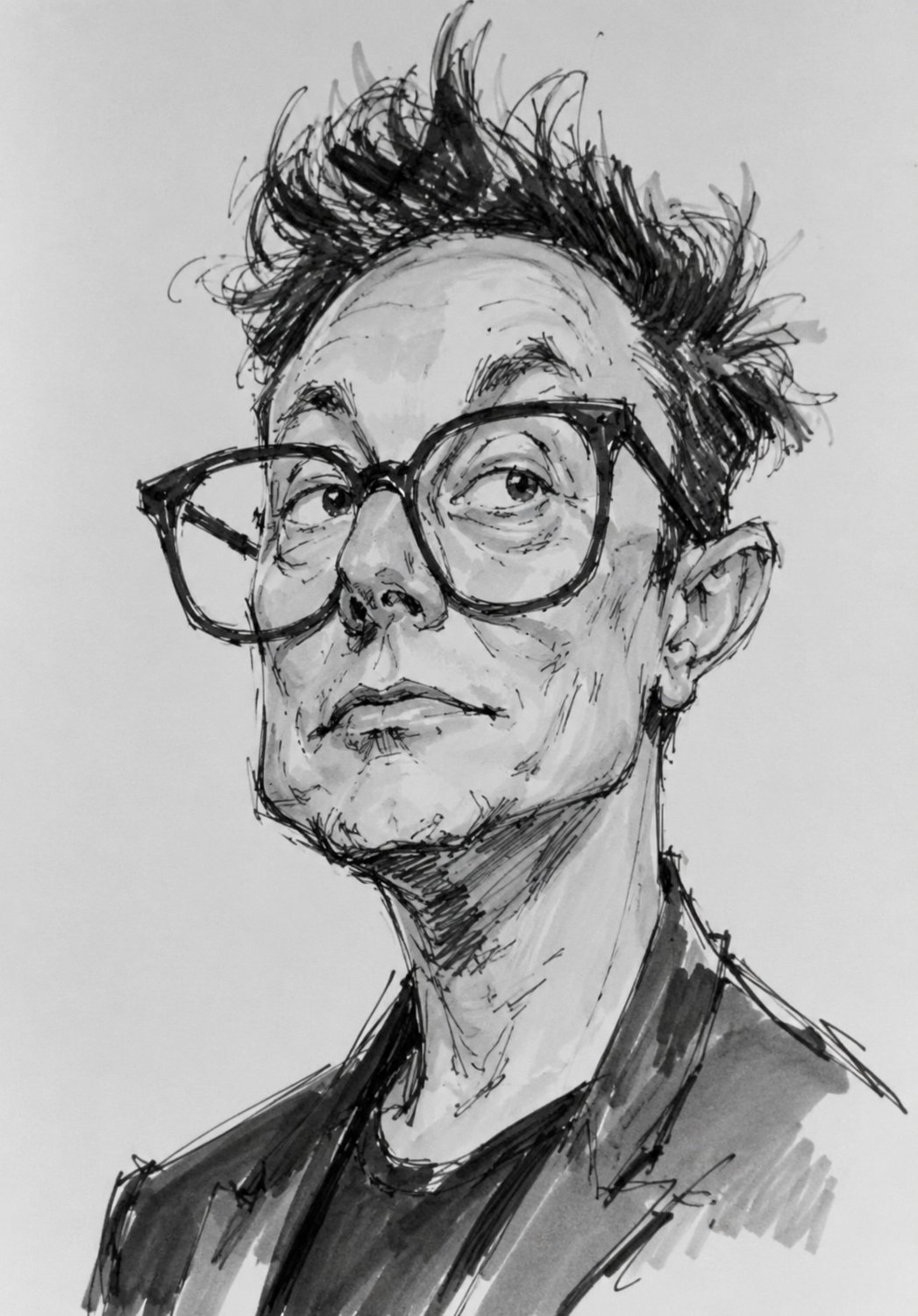 马斯克与特朗普黑白表现主义讽刺漫画 / Musk Trump Monochrome Caricature Portrait Sketch,人像与摄影,人像、时尚、插画,案例输出图 1
