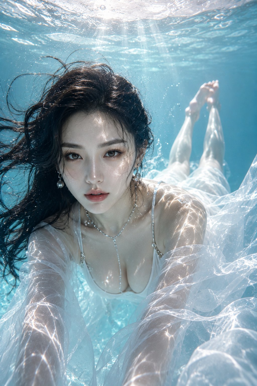 超写实电影感东亚女性水下高级人像 / Ultra Realistic Underwater Fashion Portrait，人像与摄影，人像、电影感、时尚，案例输出图 2