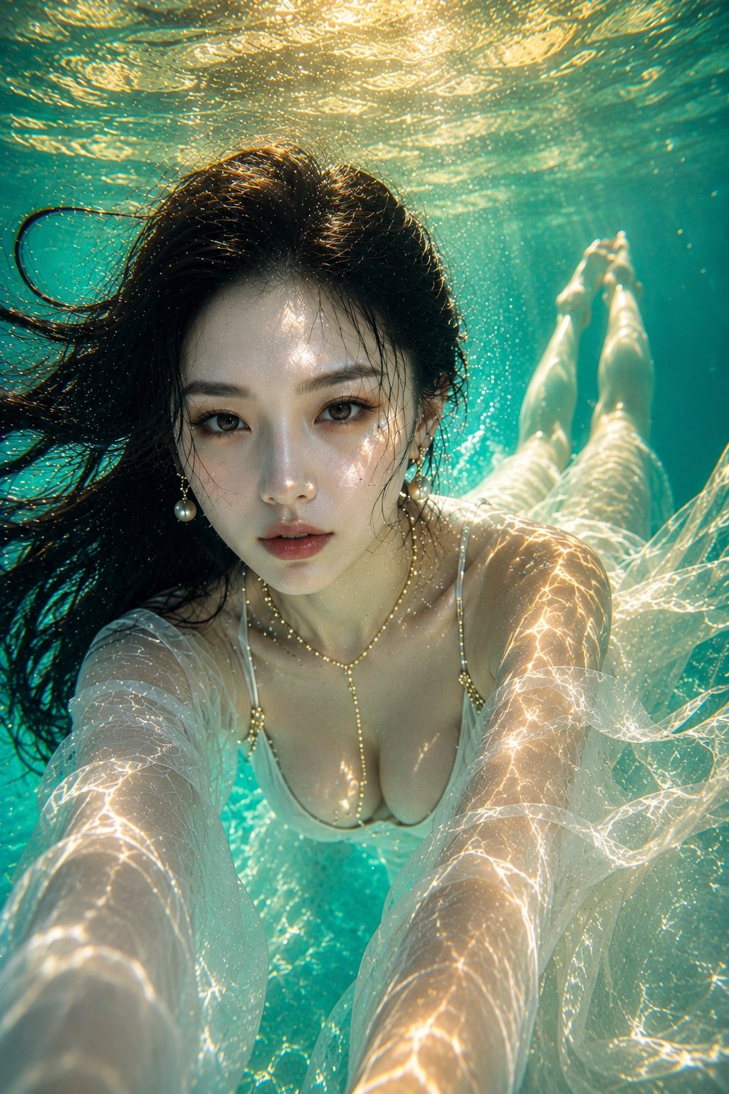 超写实电影感东亚女性水下高级人像 / Ultra Realistic Underwater Fashion Portrait,人像与摄影,人像、电影感、时尚,案例输出图 1