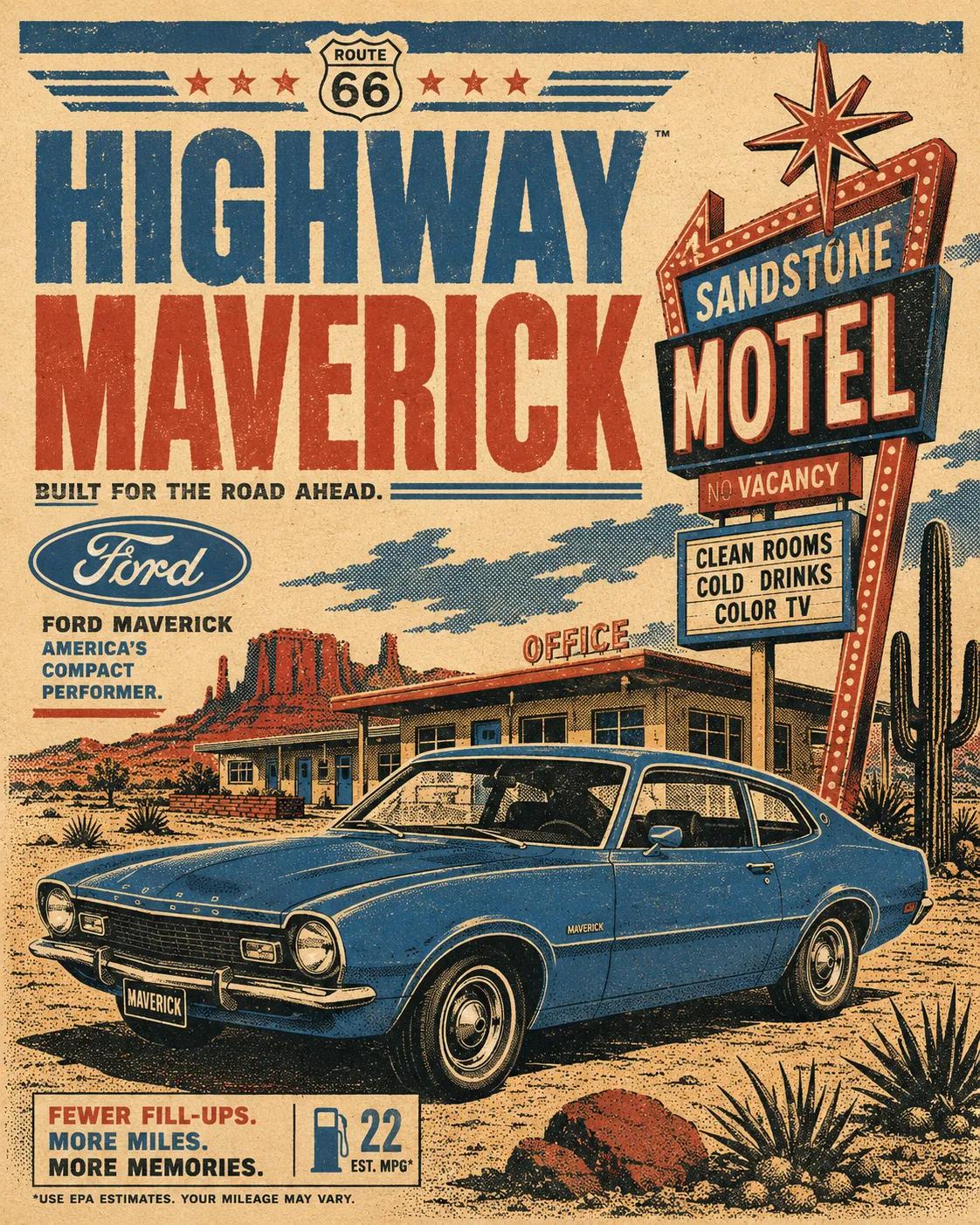 1970年代复古汽车旅行海报风格 / Retro 70s Automotive Travel Poster Aesthetic,人像与摄影,人像、时尚、海报,案例输出图 1
