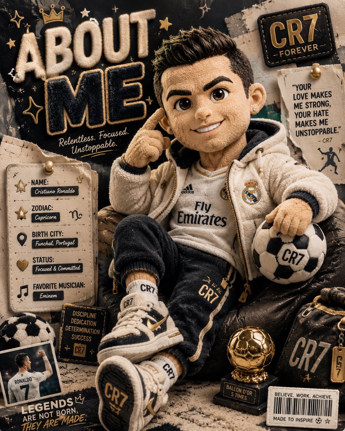 3D毛绒玩偶风格个人介绍海报 / 3d Fluffy Toy Style About Me Poster，角色设计，人像、电影感、时尚，案例输出图 1