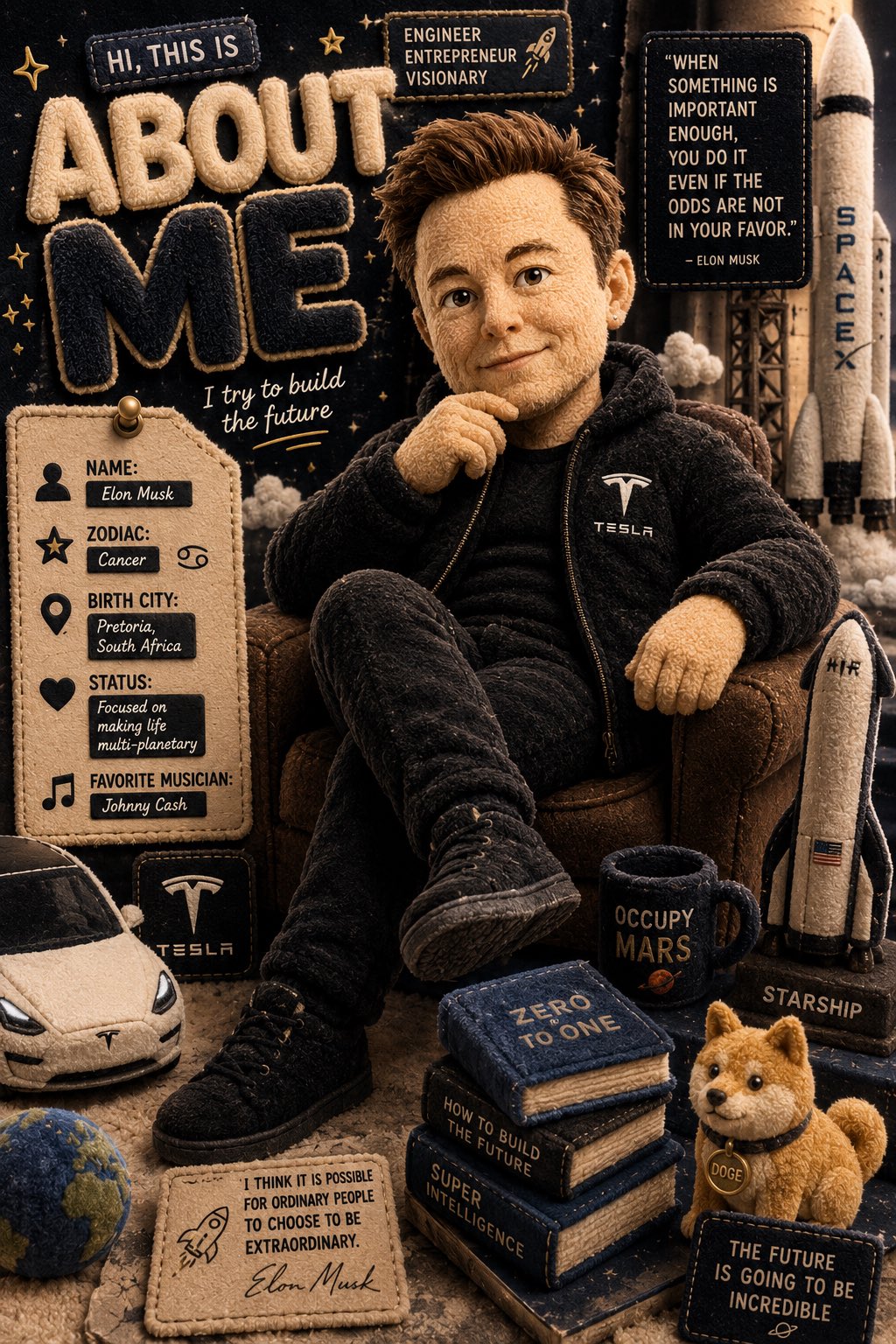 3D毛绒玩偶风格个人介绍海报 / 3d Fluffy Toy Style About Me Poster，角色设计，人像、电影感、时尚，案例输出图 2