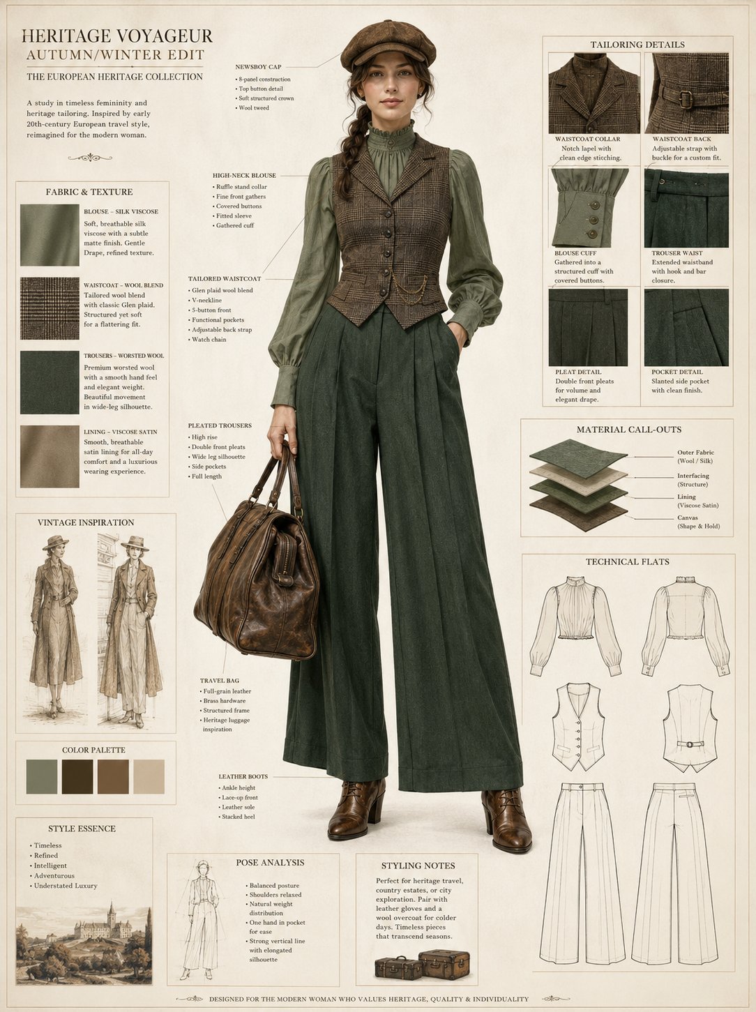复古自行车优雅女性时尚概念设计图 / Vintage Bicycle Fashion Concept Sheet，人像与摄影，人像、电影感、时尚，案例输出图 2