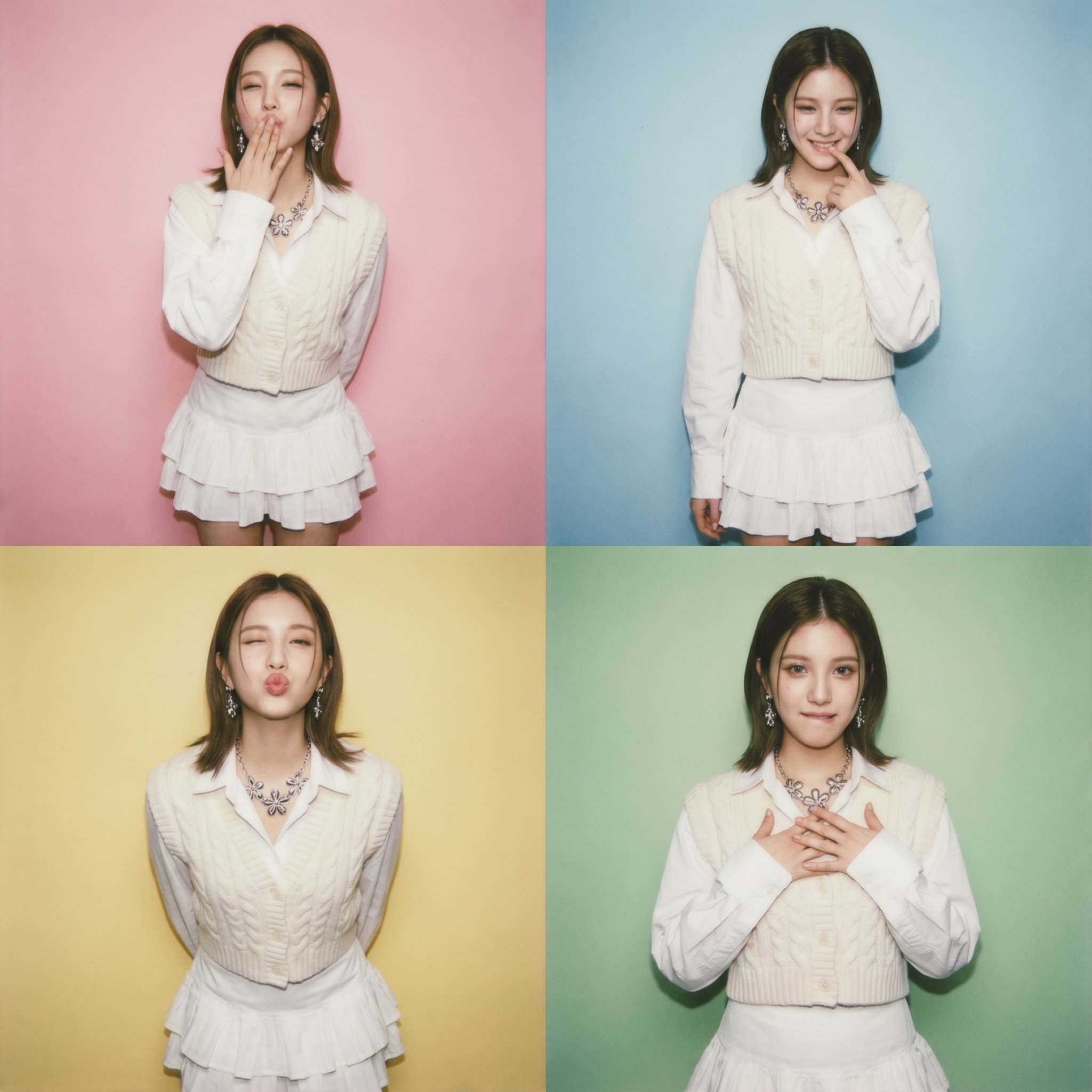 白色叠穿少女与红色玛丽珍鞋拍立得 / All White Layered Outfit Red Mary Janes Polaroid Grid，人像与摄影，人像、人像与摄影，案例输出图 2