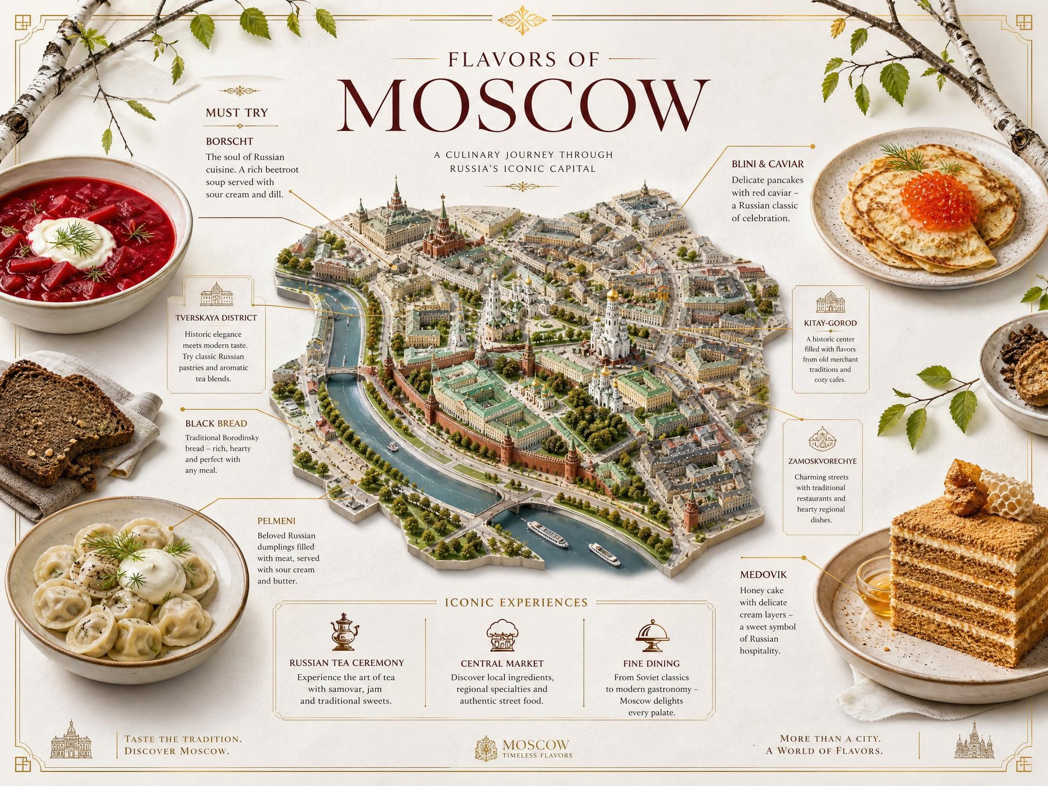 莫斯科风味奢华旅行美食信息图海报 / Flavors Of Moscow Luxury Travel Food Infographic Poster,人像与摄影,人像、电影感、时尚,案例输出图 1