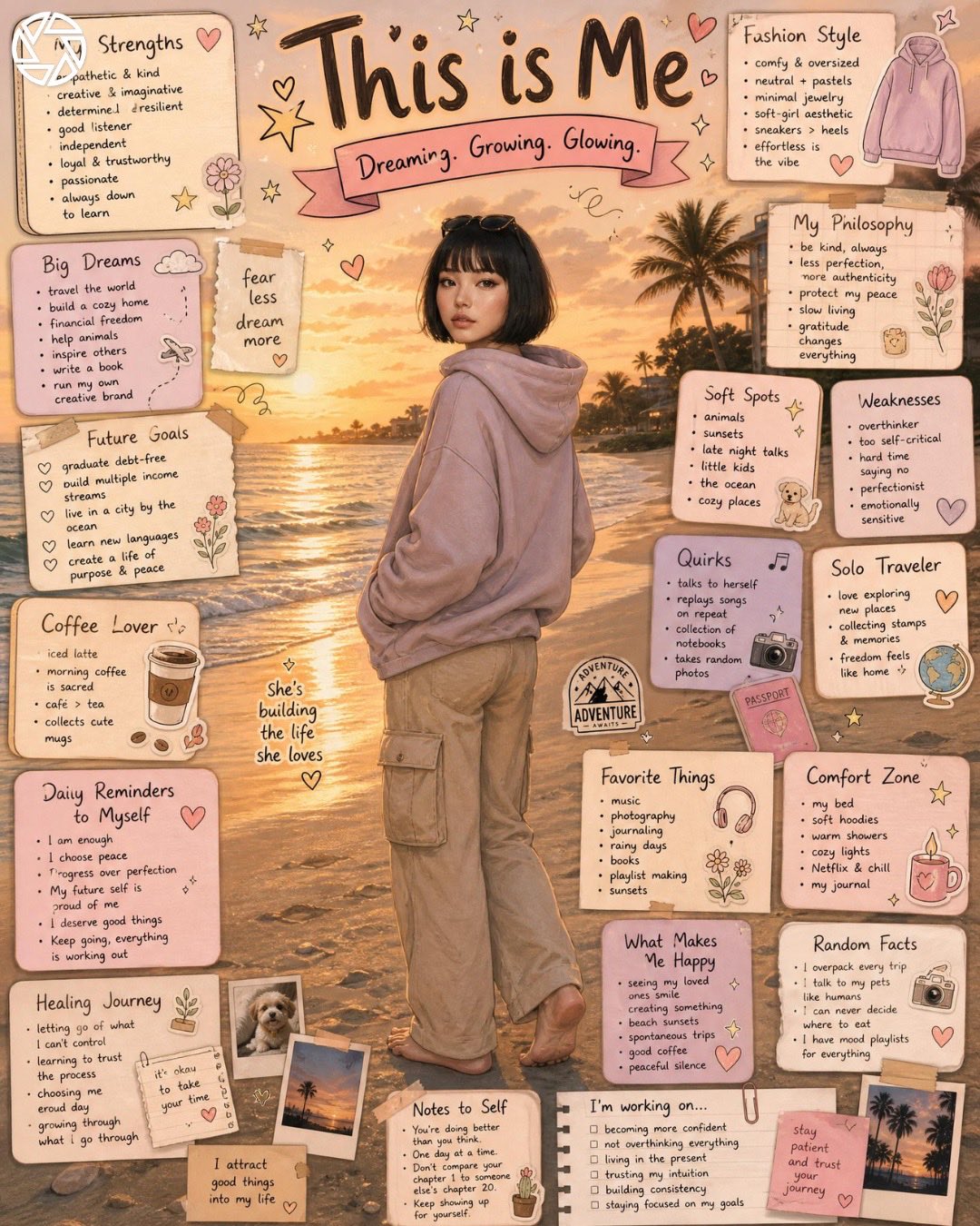 梦幻治愈系这就是我手帐拼贴海报 / Dreamy This Is Me Aesthetic Collage Poster,人像与摄影,35mm、人像、电影感,案例输出图 1