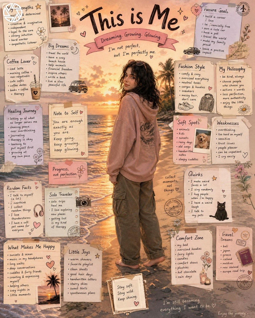 梦幻治愈系这就是我手帐拼贴海报 / Dreamy This Is Me Aesthetic Collage Poster，人像与摄影，35mm、人像、电影感，案例输出图 2