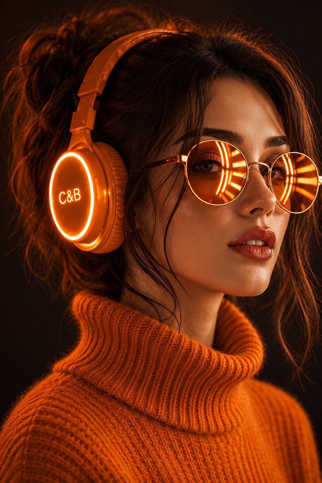 赛博朋克霓虹绿发光耳机少女肖像 / Cyberpunk Neon Green Headphone Girl Portrait，人像与摄影，霓虹、人像、电影感，案例输出图 1