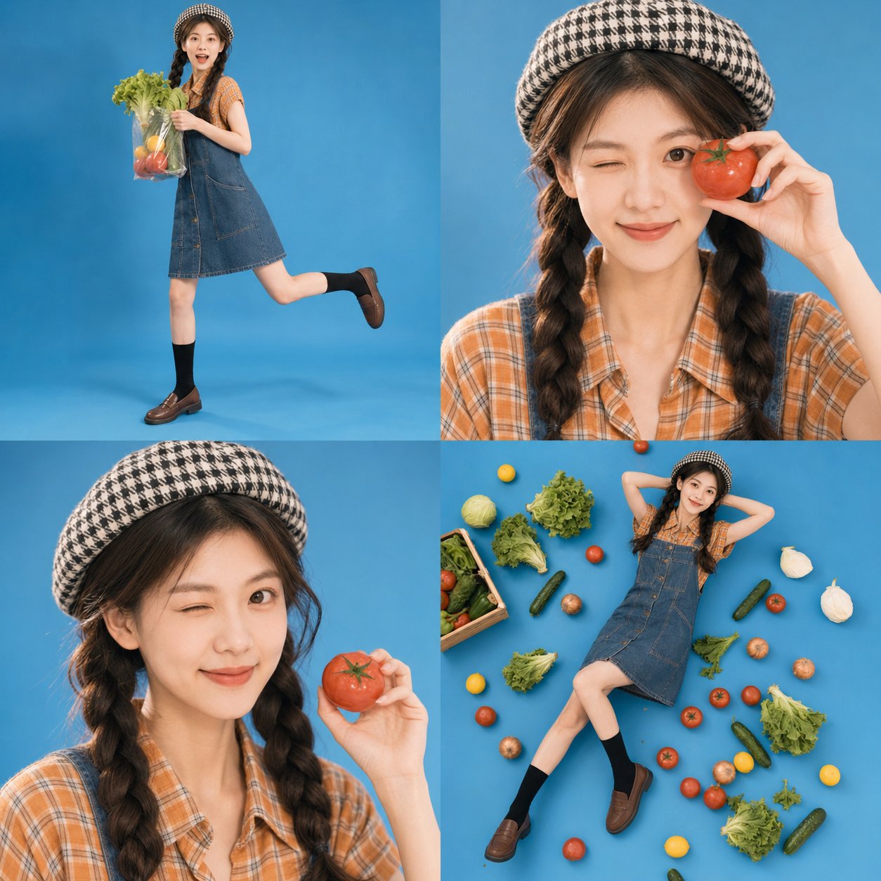 市场少女风复古时尚四格画报 / Market Girl Fashion Editorial Collage，角色设计，35mm、人像、时尚，案例输出图 1