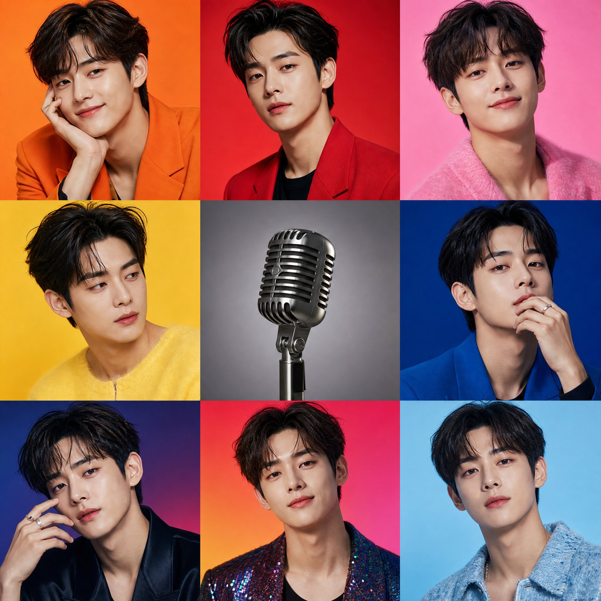 韩国型男多变风格时尚海报 / Korean Celebrity Fashion Collage Poster,角色设计,电影感、时尚、海报,案例输出图 1