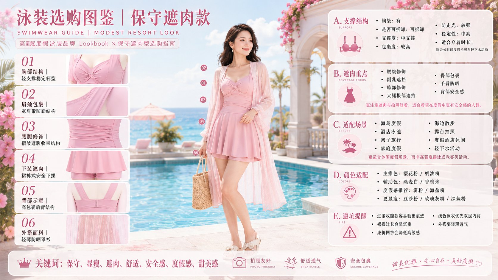 高端度假保守遮肉泳装选购图鉴 / Modest Slimming Resort Swimwear Guide，人像与摄影，人像、时尚、海报，案例输出图 1