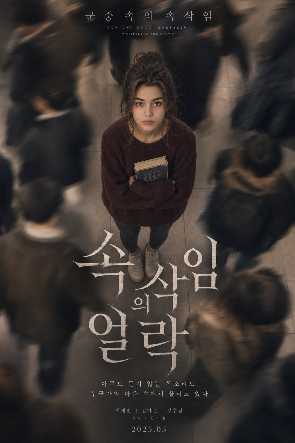 忧郁韩系心理剧海报孤独少女 / Melancholic Korean Drama Poster Subway Isolation，人像与摄影，人像、电影感、海报，案例输出图 1