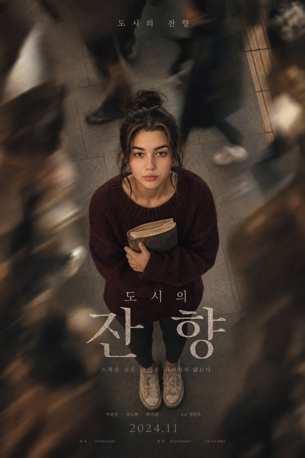 忧郁韩系心理剧海报孤独少女 / Melancholic Korean Drama Poster Subway Isolation，人像与摄影，人像、电影感、海报，案例输出图 2