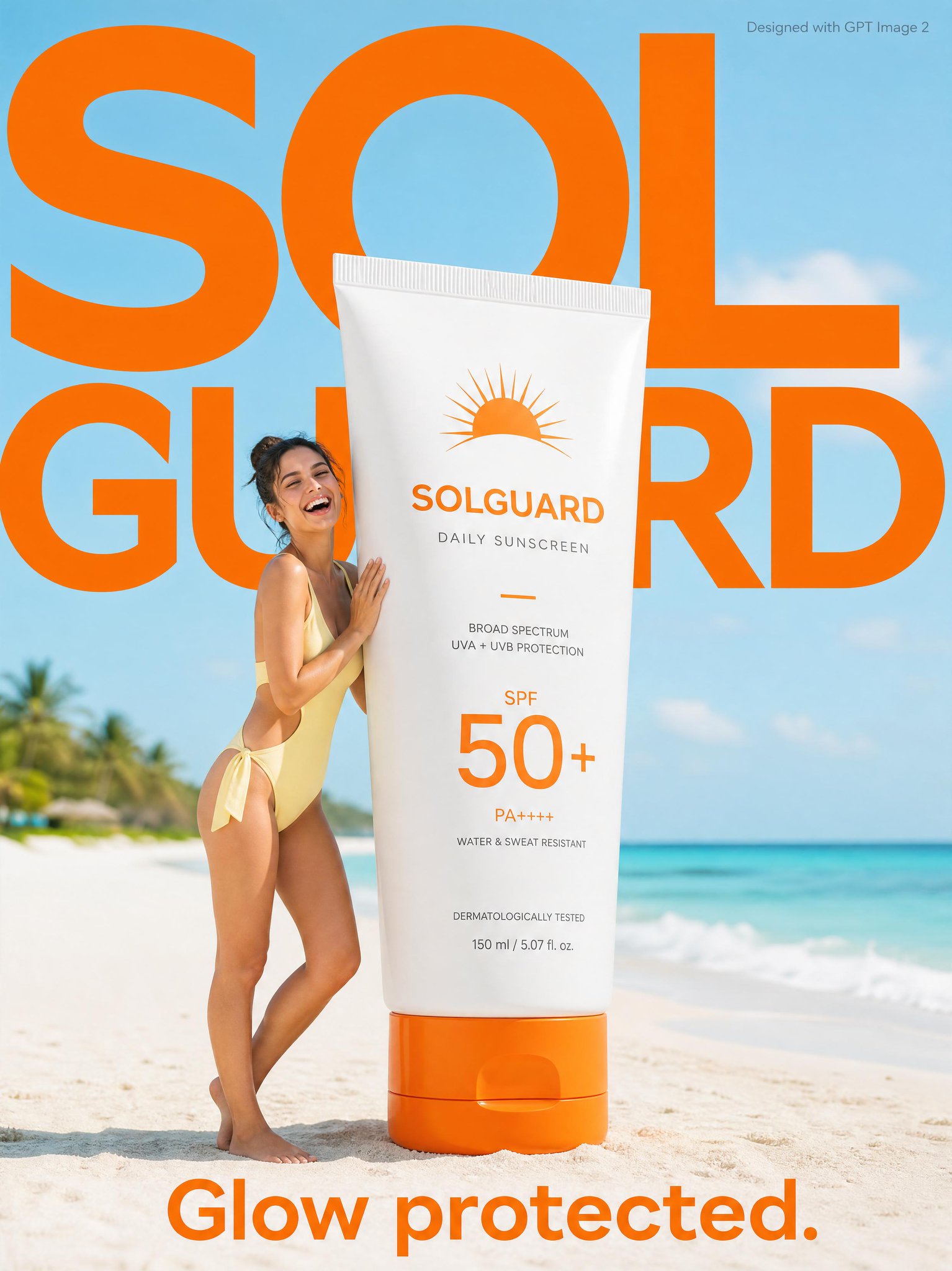 夏日清爽护肤广告海报 / Summer Skincare Advertisement Poster Solguard,人像与摄影,人像、海报、排版,案例输出图 1