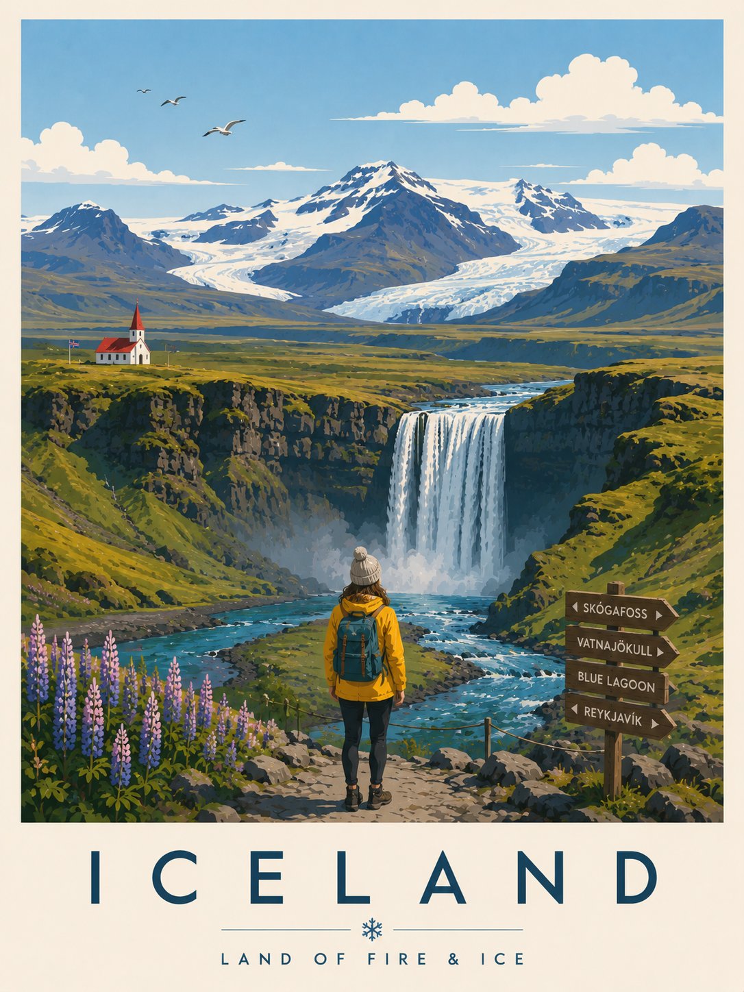 复古北欧风格冰岛旅行插画海报 / Vintage Scandinavian Iceland Travel Poster，人像与摄影，人像、电影感、时尚，案例输出图 2